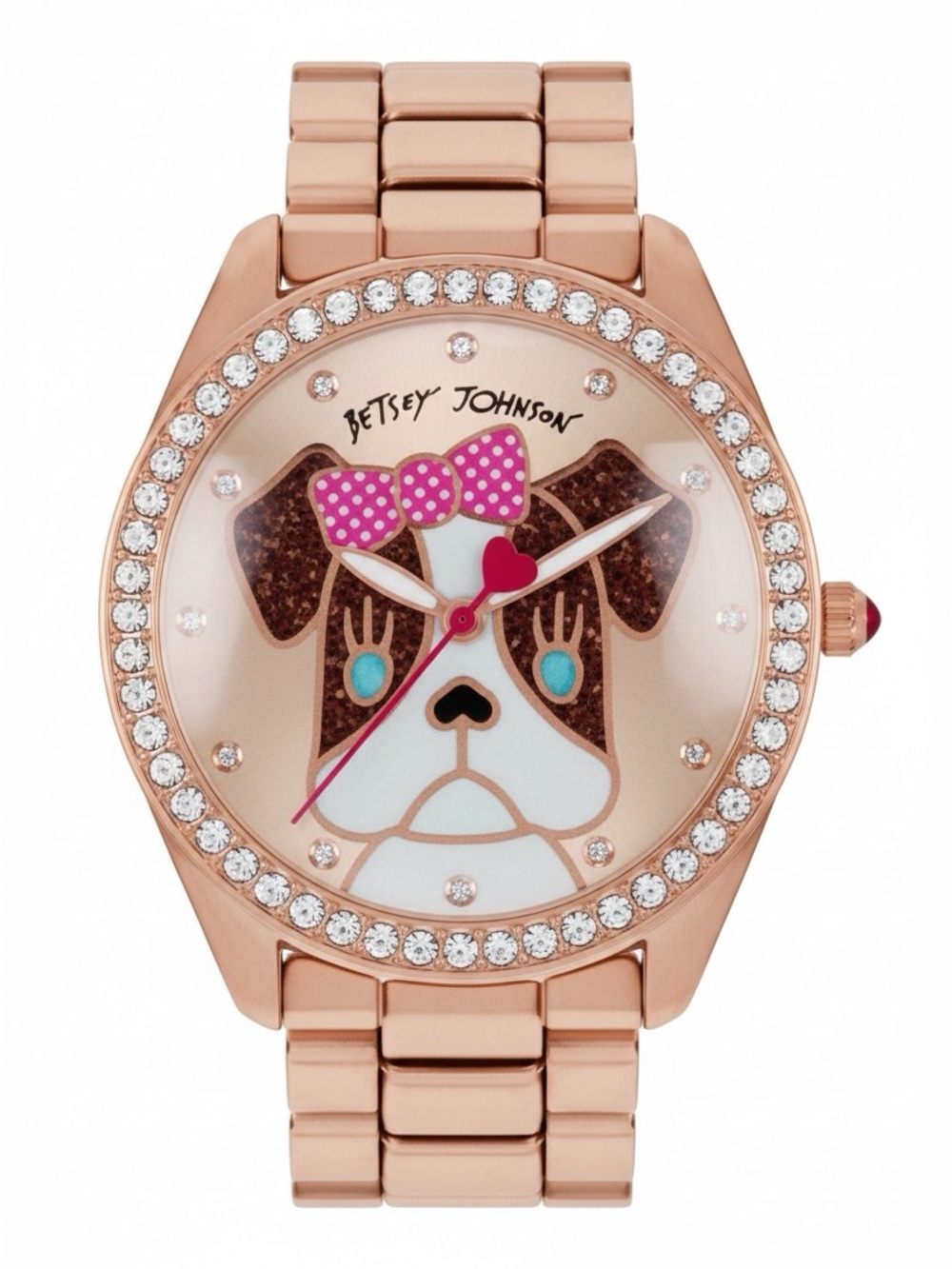 Betsey Johnson Rose Gold Dog Face Watch with Pink Bow